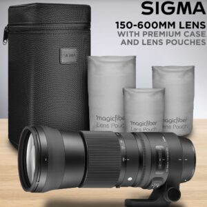 Sigma 150-600mm 5-6.3 Contemporary DG OS HSM Lens for Canon DSLR Cameras with 2pcs SanDisk 128GB SD Cards & Altura Photo Complete Accessory and Travel Bundle