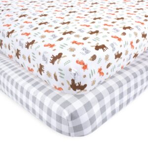 hudson baby unisex baby cotton fitted crib sheet, woodland, one size