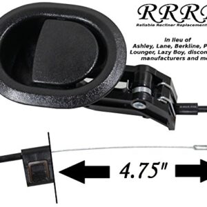 Reliable Recliner Replacement Parts - Universal Small Oval Black Plastic Pull Recliner Handle 3" by 3.5" with Cable - Exposed Cable Length (4.75") Length 36" Couch Style Pull Chair Release Handle Sofa