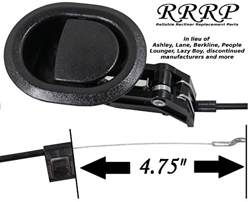 Reliable Recliner Replacement Parts - Universal Small Oval Black Plastic Pull Recliner Handle 3" by 3.5" with Cable - Exposed Cable Length (4.75") Length 36" Couch Style Pull Chair Release Handle Sofa