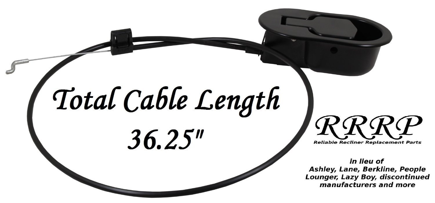 Aluminum Metal Pull Recliner Handle 4-3/8" by 2-5/8" with Cable that has a S/Z Hook Exposed Cable Length (4.75") Total Length is Medium at 36.25