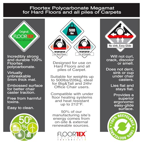 Floortex Cleartex Megamat Heavy-Duty Polycarbonate Mat for Hard Floor/All Carpet, 46 X 53, Clear