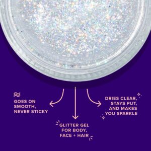 Unicorn Snot Face & Body Glitter - Cosmetic-Grade Holographic Glitter Gel - Glitter Makeup for Festivals, Raves, Anime Cosplay - Safe for Face, Easy Application & Removal, 1.7oz Silver Glitter (Disco)