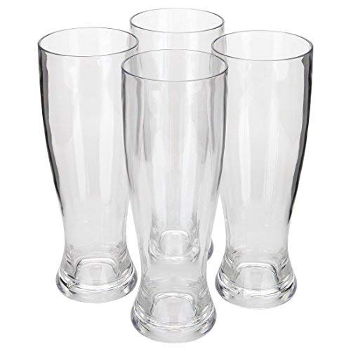 Lily's Home Unbreakable Classic Beer Pilsner Glasses Made of Shatterproof Tritan Plastic and Ideal for Indoor and Outdoor Use, Reusable – Set of 4, 18 Ounces