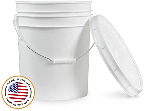 Living Whole Foods 5 Gallon White Bucket & Lid - Set of 1 - Durable 90 Mil All Purpose Pail - Food Grade - Plastic Container