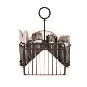 gourmet basics by mikasa rope metal tabletop flatware and napkin picnic caddy, antique black