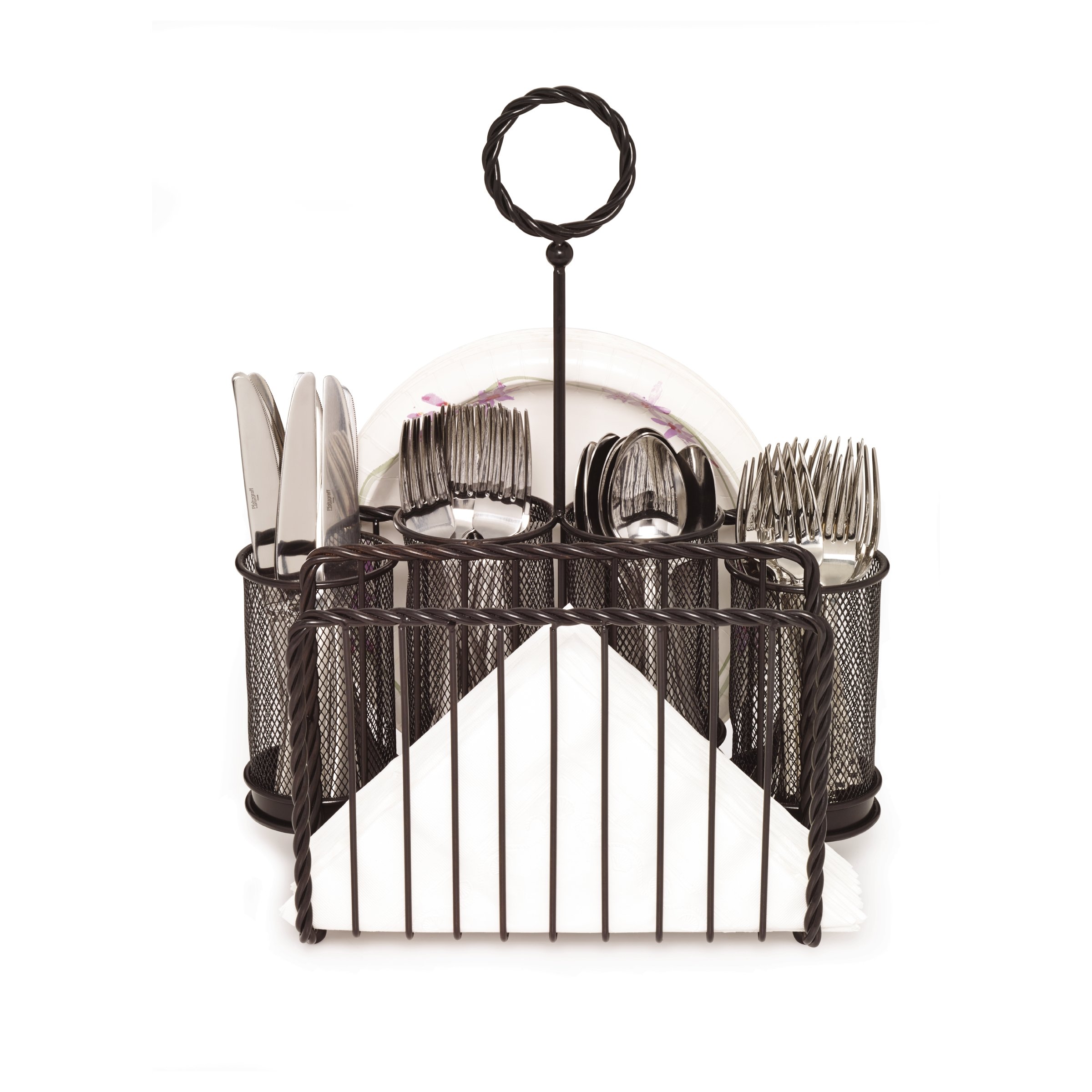 Gourmet Basics by Mikasa Rope Metal Tabletop Flatware and Napkin Picnic Caddy, Antique Black