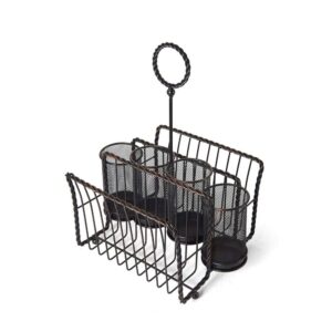 Gourmet Basics by Mikasa Rope Metal Tabletop Flatware and Napkin Picnic Caddy, Antique Black