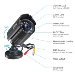 ZOSI 1080P CCTV Camera Indoor Outdoor Hybrid 4 in 1 HD TVI/CVI/AHD/CVBS Home Security Camera System,Night Vision,Metal Waterproof Housing For 960H,720P,1080P,5MP,4K analog Surveillance DVR