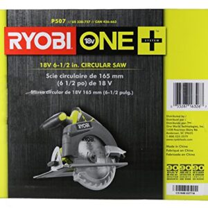 Ryobi P507 One+ 18V Lithium Ion Cordless 6 1/2 Inch 4,700 RPM Circular Saw w/ Blade (Battery Not Included, Power Tool Only)