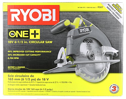 Ryobi P507 One+ 18V Lithium Ion Cordless 6 1/2 Inch 4,700 RPM Circular Saw w/ Blade (Battery Not Included, Power Tool Only)