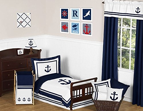Baby/Kids Clothes Laundry Hamper for Anchors Away Nautical Navy and White Bedding