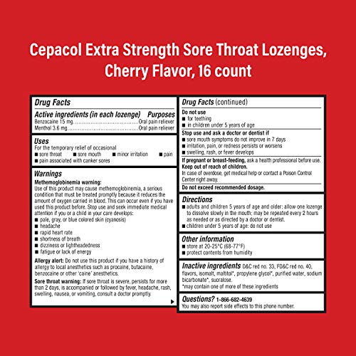 Cepacol Extra Strength Sore Throat Lozenges, Cherry 16ct