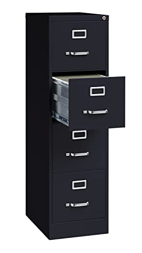 Office Dimensions Commercial 4 Drawer Letter Width Vertical File Cabinet, 22" Deep - Black