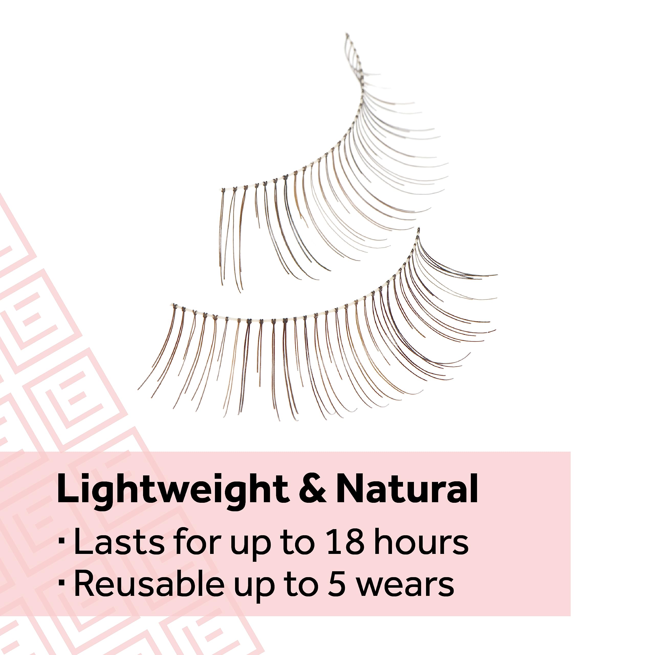 Eylure Naturals No. 020 Reusable Eyelashes, Adhesive Included, Black, 4 Pairs