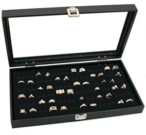 novel box glass top black jewelry display case black 72 ring cufflinks slot compartment ring tray insert