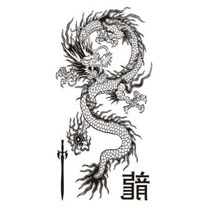 supperb® temporary tattoos - black & white dragon (set of 2)