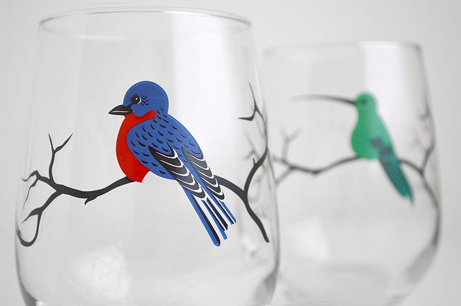 Stemless Wine Glass Set of 4 Birds - Silkscreened Glassware Collection - Bird Watching Gifts