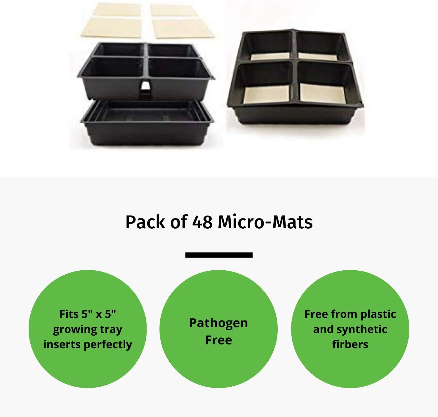 Micro-Mat Minis Hydroponic Grow Pads - for Organic Production - Plant & Seed Germination: Wheatgrass, Microgreens, More - Measures 4" x 4" to fit 5" x 5" Greenhouse Plant Trays (48)