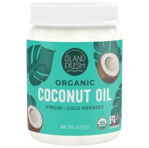 island fresh organic coconut oil (54 oz) - organic virgin coconut oil great for baking, versatile cooking oil, diy hair oil & skin oil, cold-pressed, certified organic & non-gmo