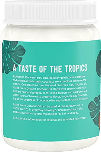 Island Fresh Organic Coconut Oil (54 oz) - Organic Virgin Coconut Oil Great for Baking, Versatile Cooking Oil, DIY Hair Oil & Skin Oil, Cold-Pressed, Certified Organic & Non-GMO