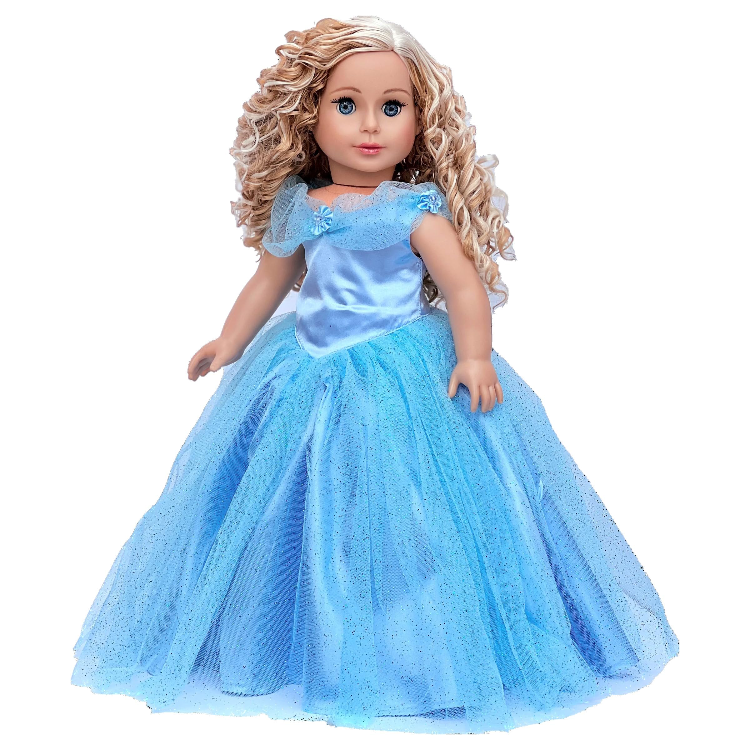 Blue Gown - 2 Piece Outfit - Blue Gown, Silver Slippers - Clothes Fits 18 Inch Doll (Doll Not Included)