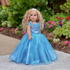 Blue Gown - 2 Piece Outfit - Blue Gown, Silver Slippers - Clothes Fits 18 Inch Doll (Doll Not Included)