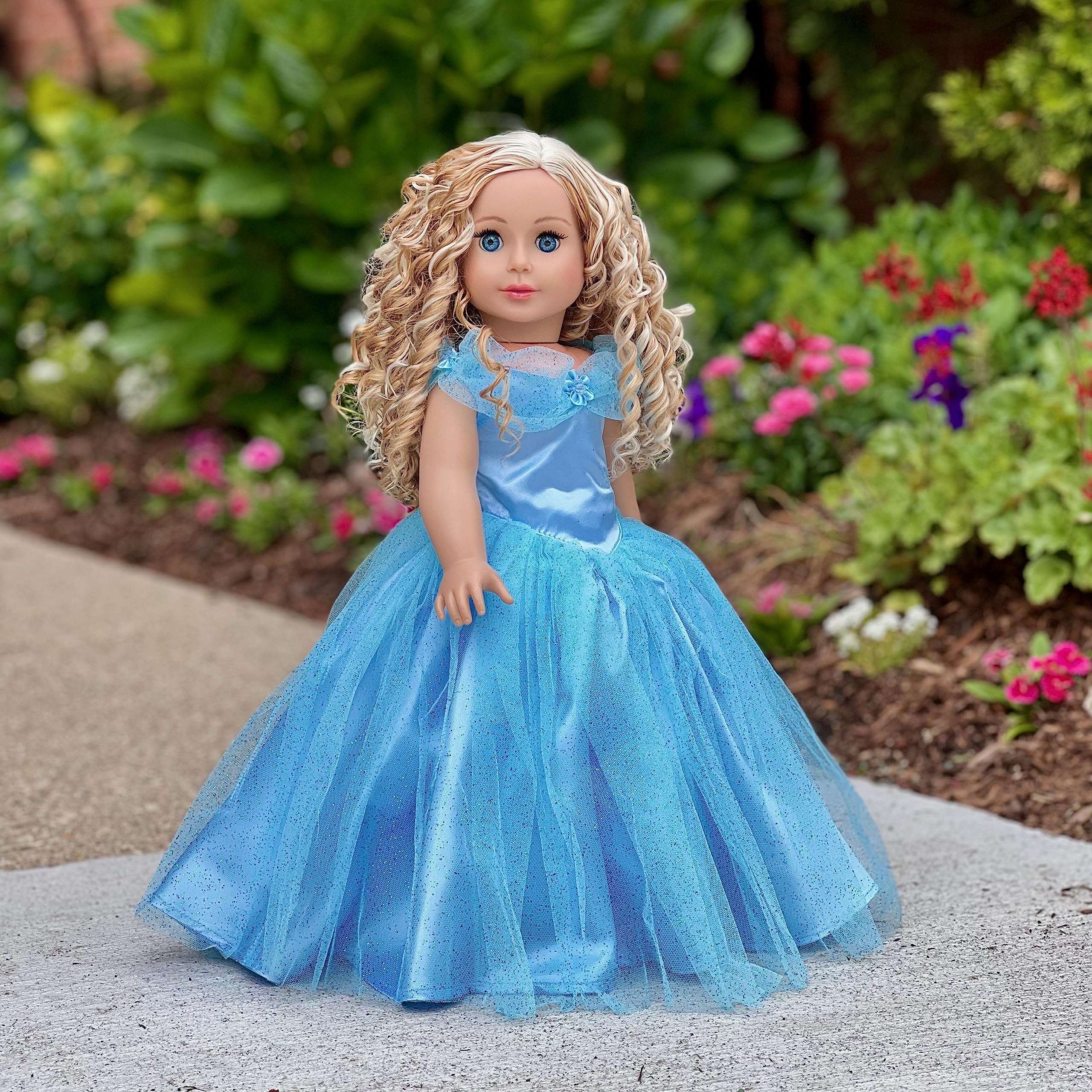 Blue Gown - 2 Piece Outfit - Blue Gown, Silver Slippers - Clothes Fits 18 Inch Doll (Doll Not Included)