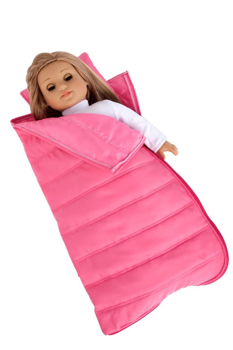 DreamWorld Collections - Slumber Party - Pink Sleeping Bag with a Pillow - Fits 18 Inch Doll, 18 Inch Doll Accessories (Doll Not Included)