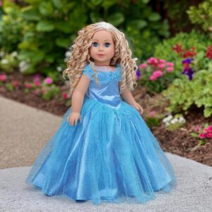 Blue Gown - 2 Piece Outfit - Blue Gown, Silver Slippers - Clothes Fits 18 Inch Doll (Doll Not Included)