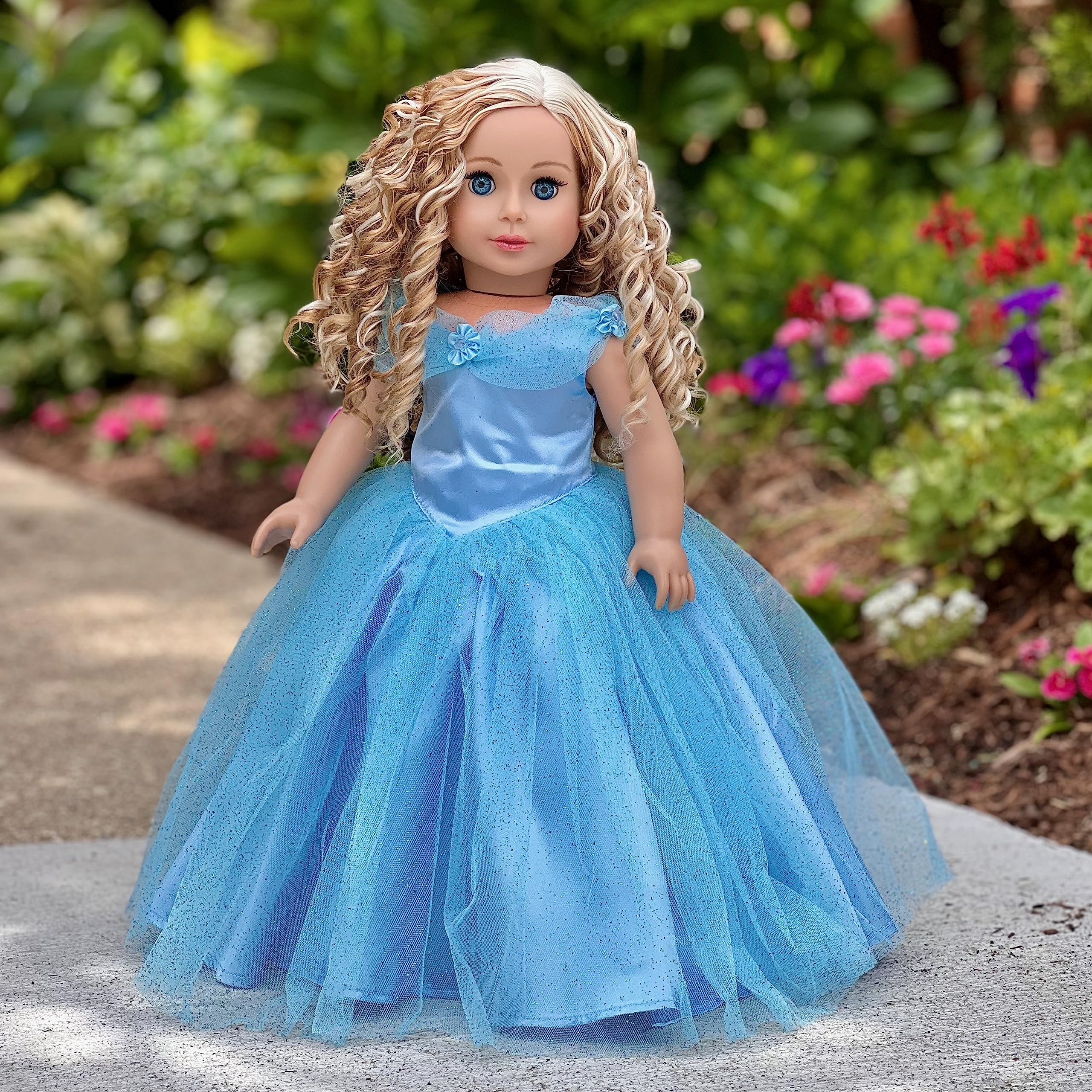 Blue Gown - 2 Piece Outfit - Blue Gown, Silver Slippers - Clothes Fits 18 Inch Doll (Doll Not Included)