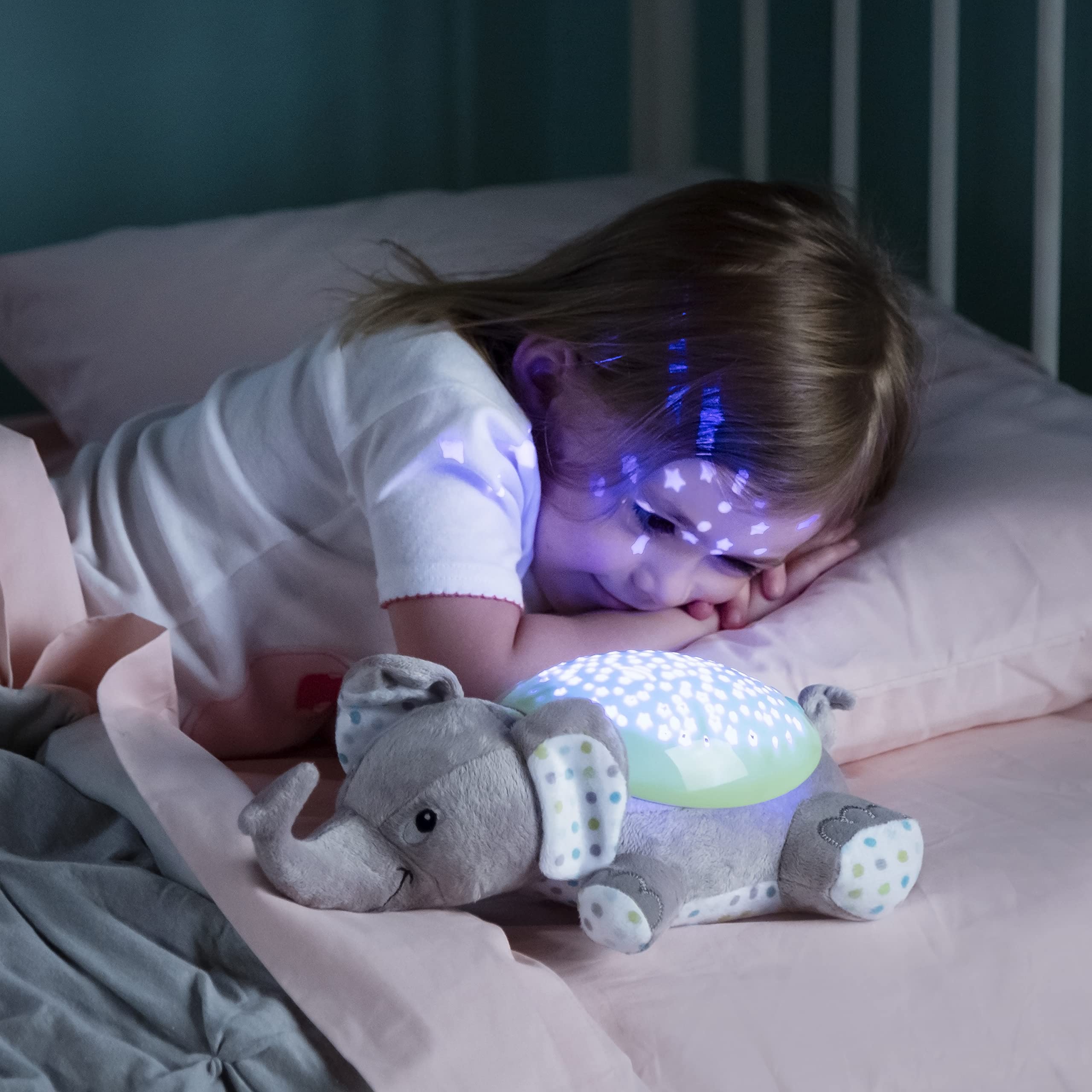 SwaddleMe® Slumber Buddies® Soother (Gray/Green Elephant) – Projector Night Light for Kids with Calming Songs and Sounds