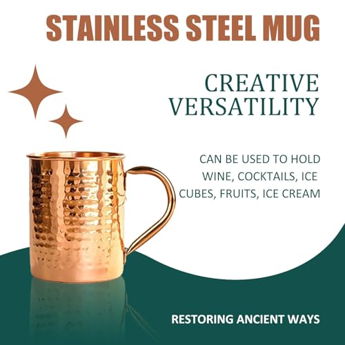 100% Copper Mug for Moscow Mule - 12oz Hammered Pure Copper Thick Straight Wall