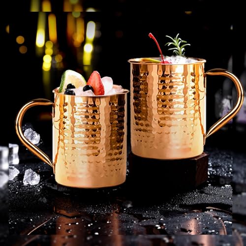 100% Copper Mug for Moscow Mule - 12oz Hammered Pure Copper Thick Straight Wall