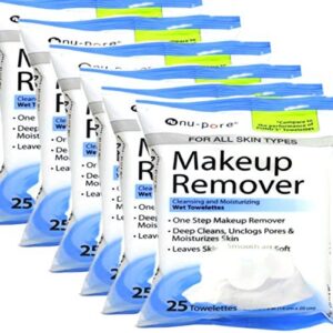 nu-pore makeup remover, cleansing and moisturizing wet 25 towelettes (pack of 6) by nu-pore