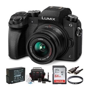 panasonic lumix g7 camera with 14-42mm lens + 64gb sdhc + accessory bag bundle (6-items)
