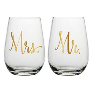 slant collections wine glasses wedding gift set, 20-ounces, mr. & mrs.