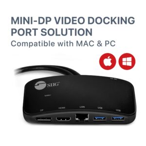 SIIG Mini DisplayPort Thunderbolt 2 1080p Video Dock/Docking Station - 1080p HDMI or DisplayPort (DP) - USB 3.0 and Gb Ethernet Adapter Hub for MacBook, Surface Pro 2/3/4/5 and Laptop(JU-H30412-S1),Black