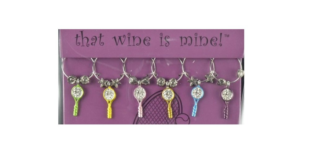 Tennis Racquet Racket Wine Charms - Set of 6