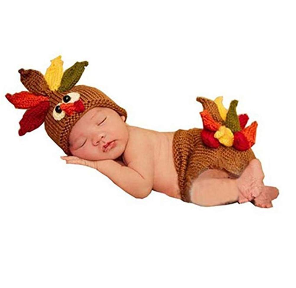 Pinbo Baby Photography Prop Cute Turkey Knitted Crochet Costume Hat Caps Diaper