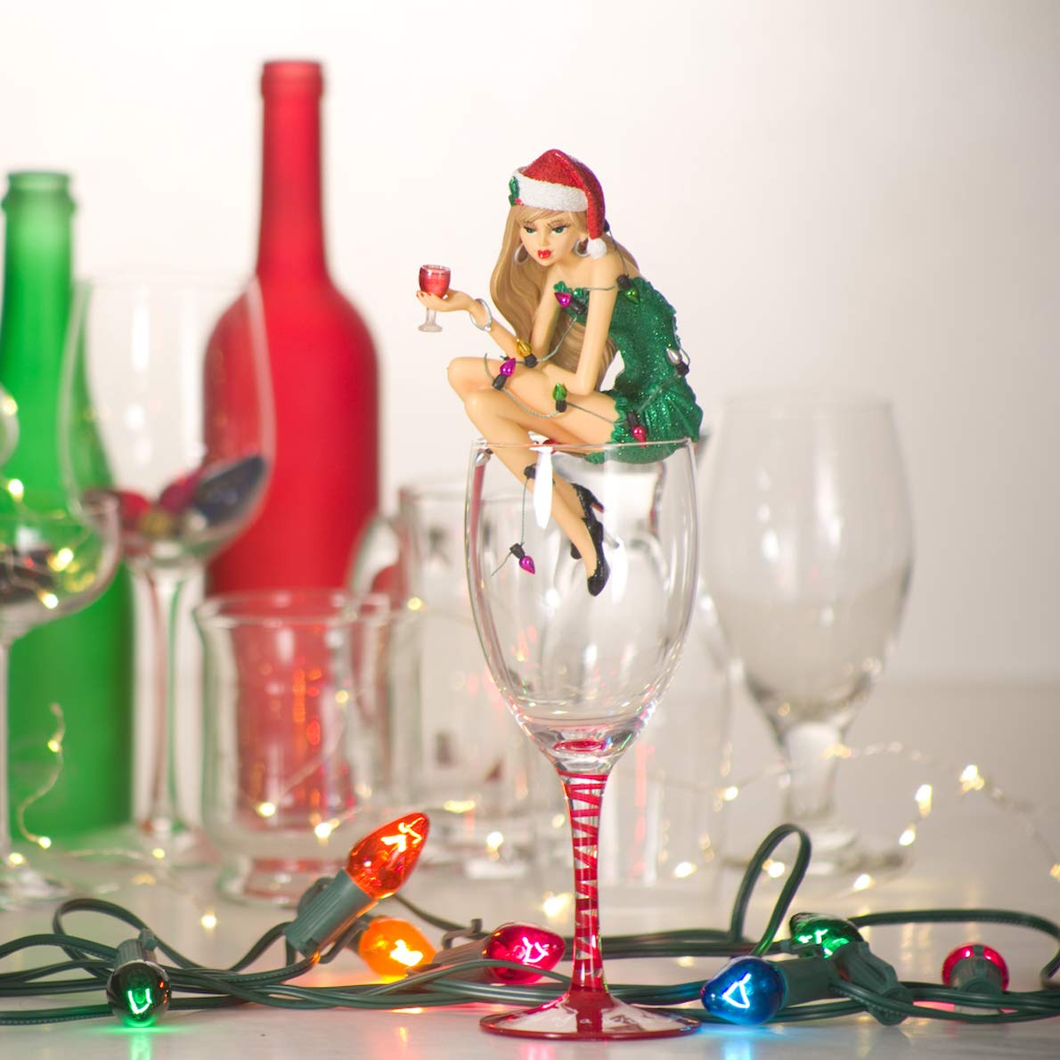 H2Z tableware Hiccup Wine Christmas Girl in Glass, 12", Multicolor