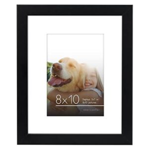 americanflat 8x10 picture frame in black - use as 5x7 picture frame with mat or 8x10 frame without mat - engineered wood photo frame with shatter-resistant glass and easel for wall and tabletop