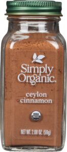 simply organic ceylon ground cinnamon, 2.08 ounce, non-gmo organic cinnamon powder
