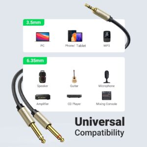 UGREEN 1/8 to 1/4 Stereo Cable 3.5mm TRS to Dual 6.35mm 1/4 TS Mono Y Splitter Audio Cord Adapter Compatible with iPhone, PC, Computer Sound Card, Mixer, Multimedia Speaker, Home Stereo System 6.6FT