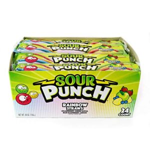 sour punch rainbow sour straws, 2 ounce (pack of 24)