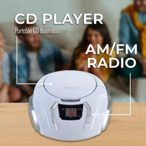 Proscan Elite Portable CD Boombox with AM/FM Radio - White