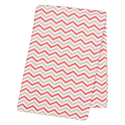 Trend Lab Coral and Gray Chevron Flannel Swaddle Blanket - Chevron Print Cotton, Coral, Gray and White, 48 in x 48 in