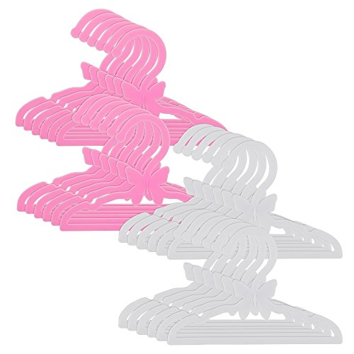 Doll Clothes Hangers for American 18" Girl Dolls - Set of 24 Unique Pink and White Butterfly Wardrobe Hangers- Holds Accessories, Sets, Shirts, Jackets, Pants, Dresses, Gifts for Girls Kids Birthday