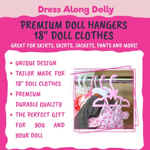 Doll Clothes Hangers for American 18" Girl Dolls - Set of 24 Unique Pink and White Butterfly Wardrobe Hangers- Holds Accessories, Sets, Shirts, Jackets, Pants, Dresses, Gifts for Girls Kids Birthday