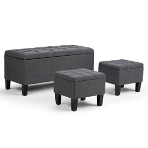 SIMPLIHOME Dover 44 inch Wide Rectangle 3 Pc Lift Top Storage Ottoman in Upholstered Slate Grey Tufted Linen Look Fabric, Footrest Stool, Coffee Table for the Living Room, Contemporary